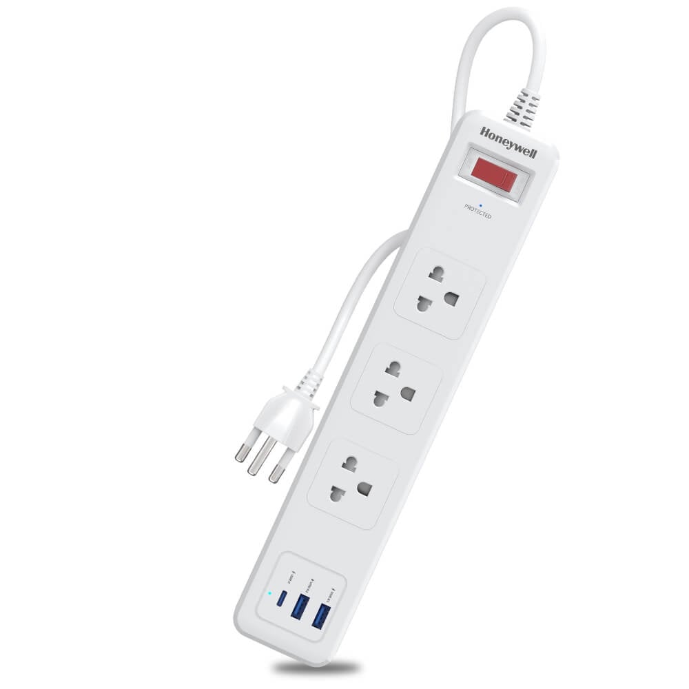 รางปลั๊กไฟ 3 ช่อง Honeywell รุ่น HCC000038 ป้องกันไฟกระชาก 1.8 เมตร (USB-A 2 ช่อง , USB-C 1 ช่อง)